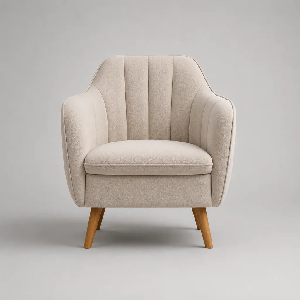 Fauteuil rembourré avec accoudoirs, housse en polyester et pieds en bois massif, beige/marron, 76 × 75 × 79 cm