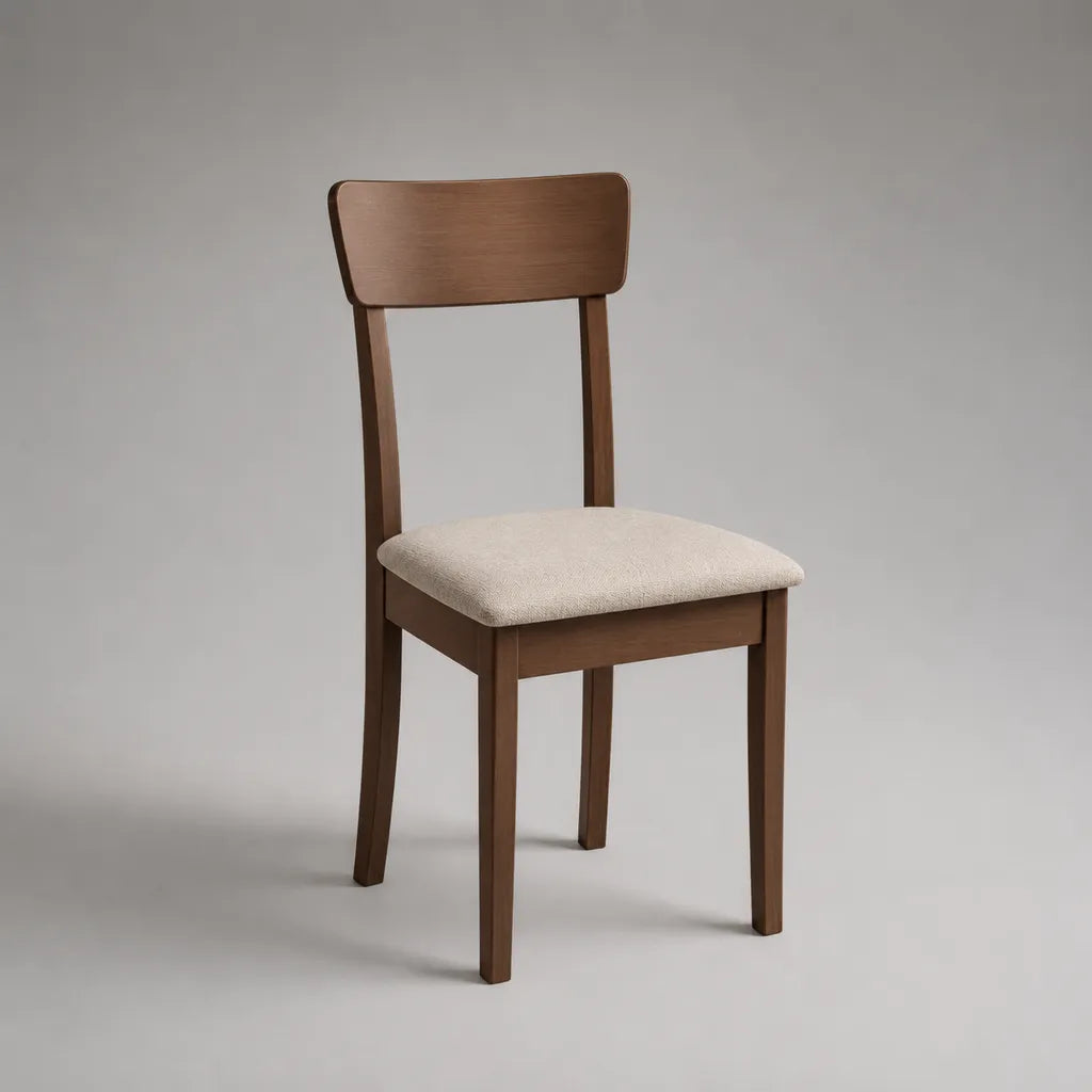 Chaise à manger en bois avec housse en tissu, brun et beige, 45 × 52 × 82 cm