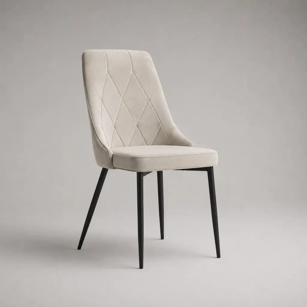 Chaise à manger en velours polyester et en acier recouvert de poudre, beige/noir, 48 × 56 × 84 cm