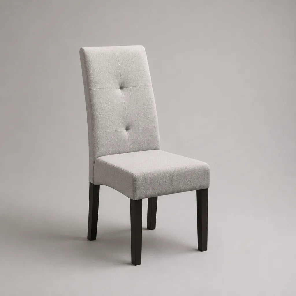 Chaise rembourrée avec dossier haut et pieds en bois, gris clair/noir, 45 × 56 × 100 cm