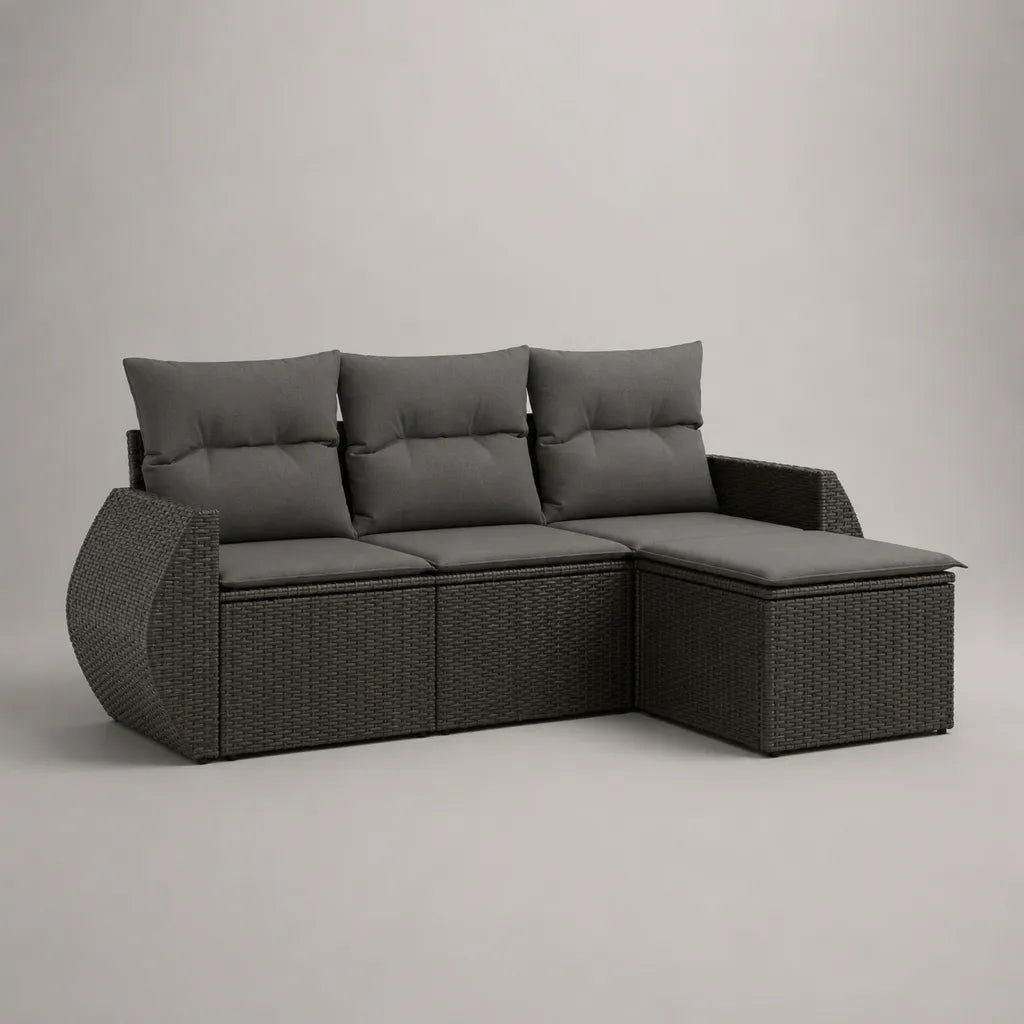 2-teiliges Garten-Ecksofa aus PE-Rattan mit Ottomane, Dunkelgrau/Grau, 228 × 148 × 82 cm