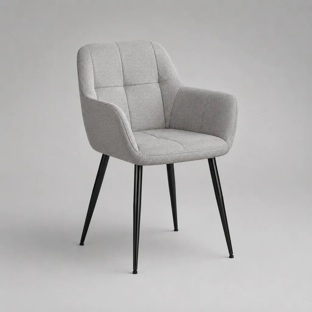 Chaise à manger avec accoudoirs, housse en tissu et structure en acier, gris clair/noir, 59 × 61 × 84 cm