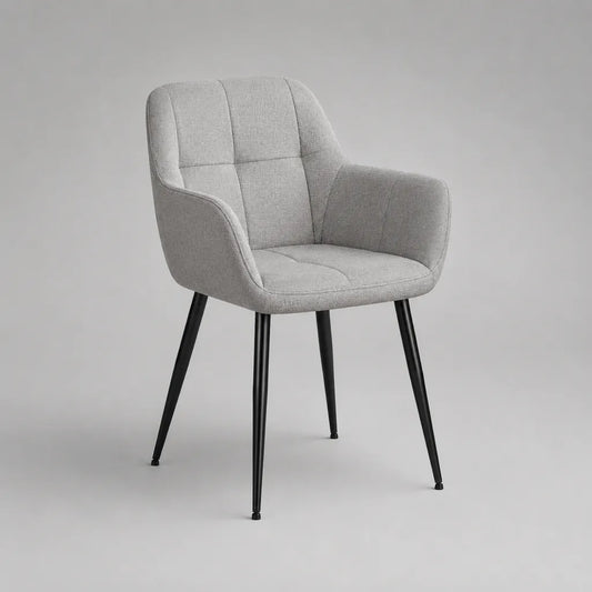 Chaise à manger avec accoudoirs, housse en tissu et structure en acier, gris clair/noir, 59 × 61 × 84 cm