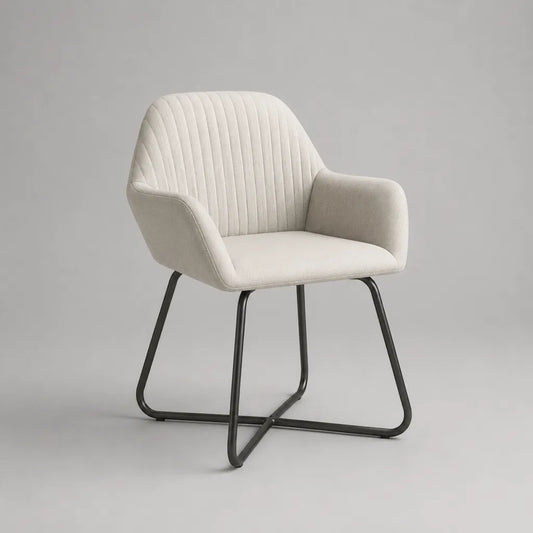 Chaise à manger avec accoudoirs, housse en tissu et structure en acier, blanc cassé/noir, 60 × 60 × 82 cm