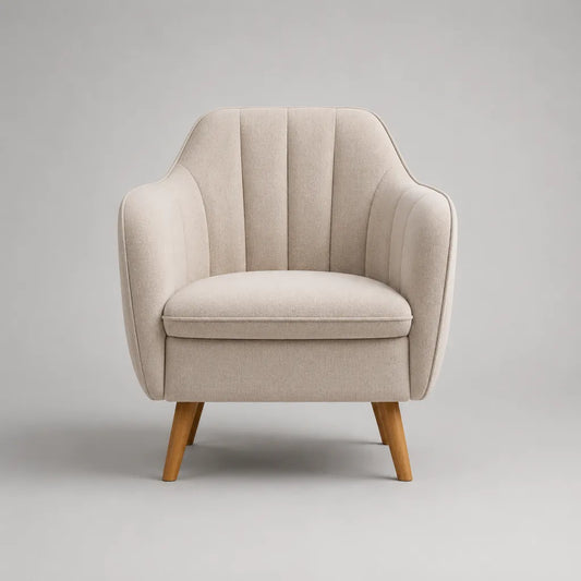 Fauteuil rembourré avec accoudoirs, housse en polyester et pieds en bois massif, beige/marron, 76 × 75 × 79 cm