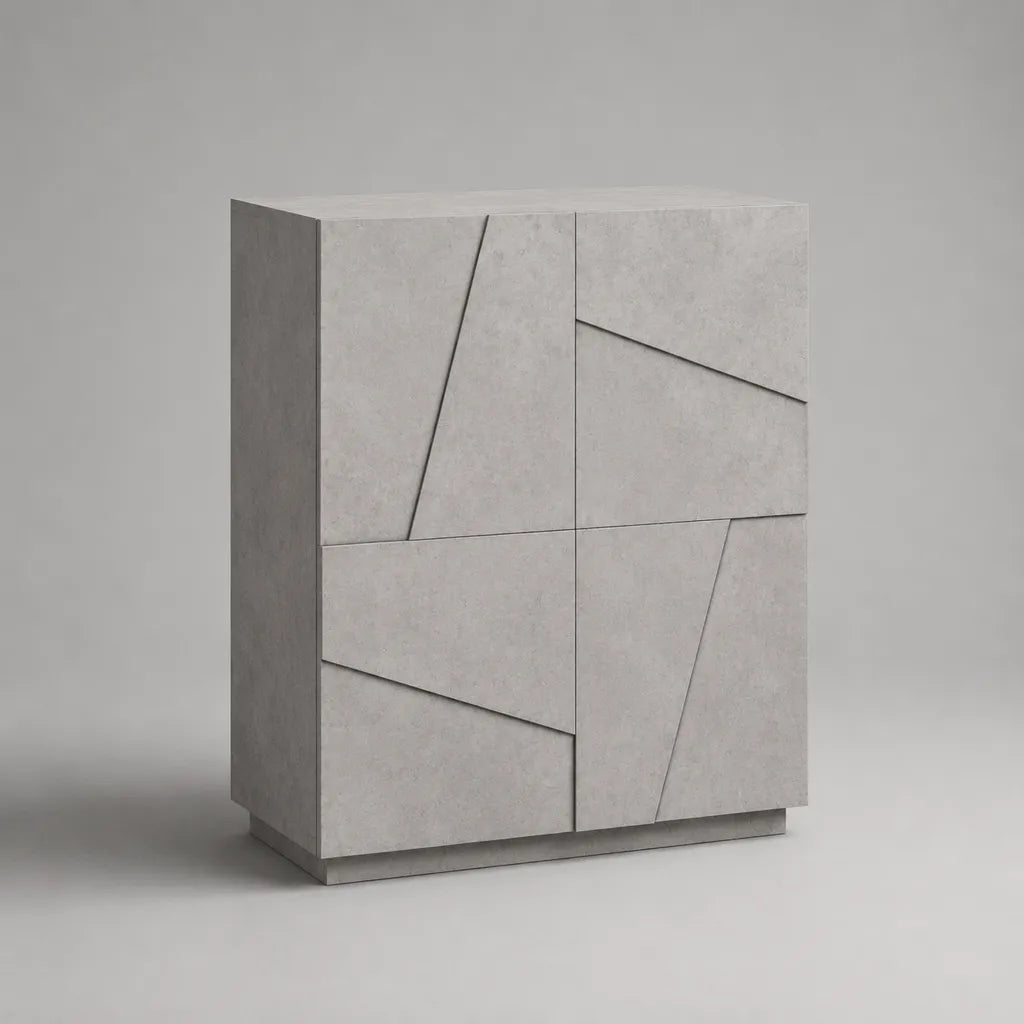 Highboard avec 4 portes en MDF et panneau de particules en optique béton, gris clair/gris, 100 × 40 × 120 cm