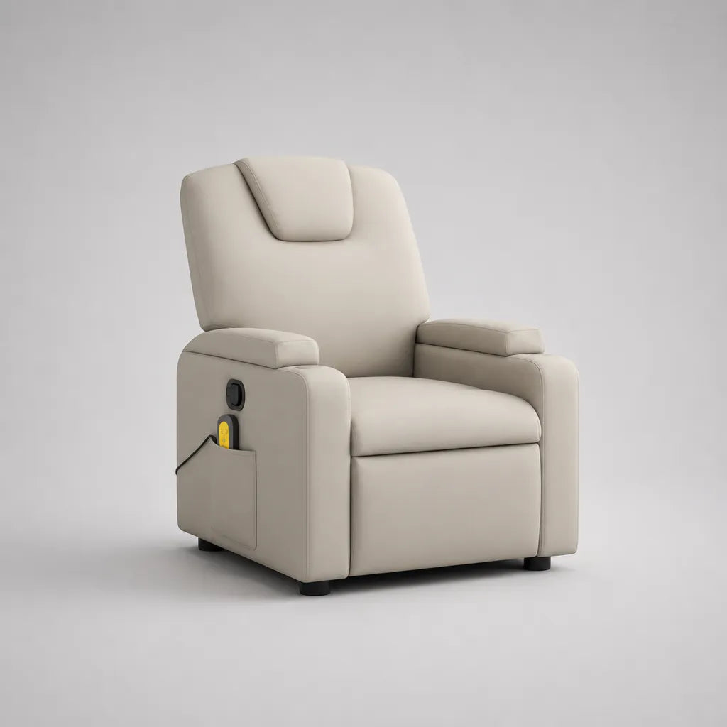 Fauteuil électrique relax avec fonction couchée, accoudoir en cuir plastique PU, beige, 94 × 91 × 105 cm