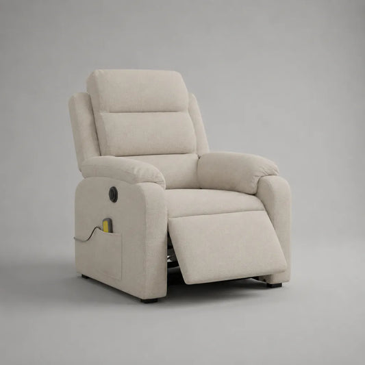 Fauteuil de télévision électrique avec couchette en tissu de table en polyester, blanc cassé, 92 × 95 × 105 cm
