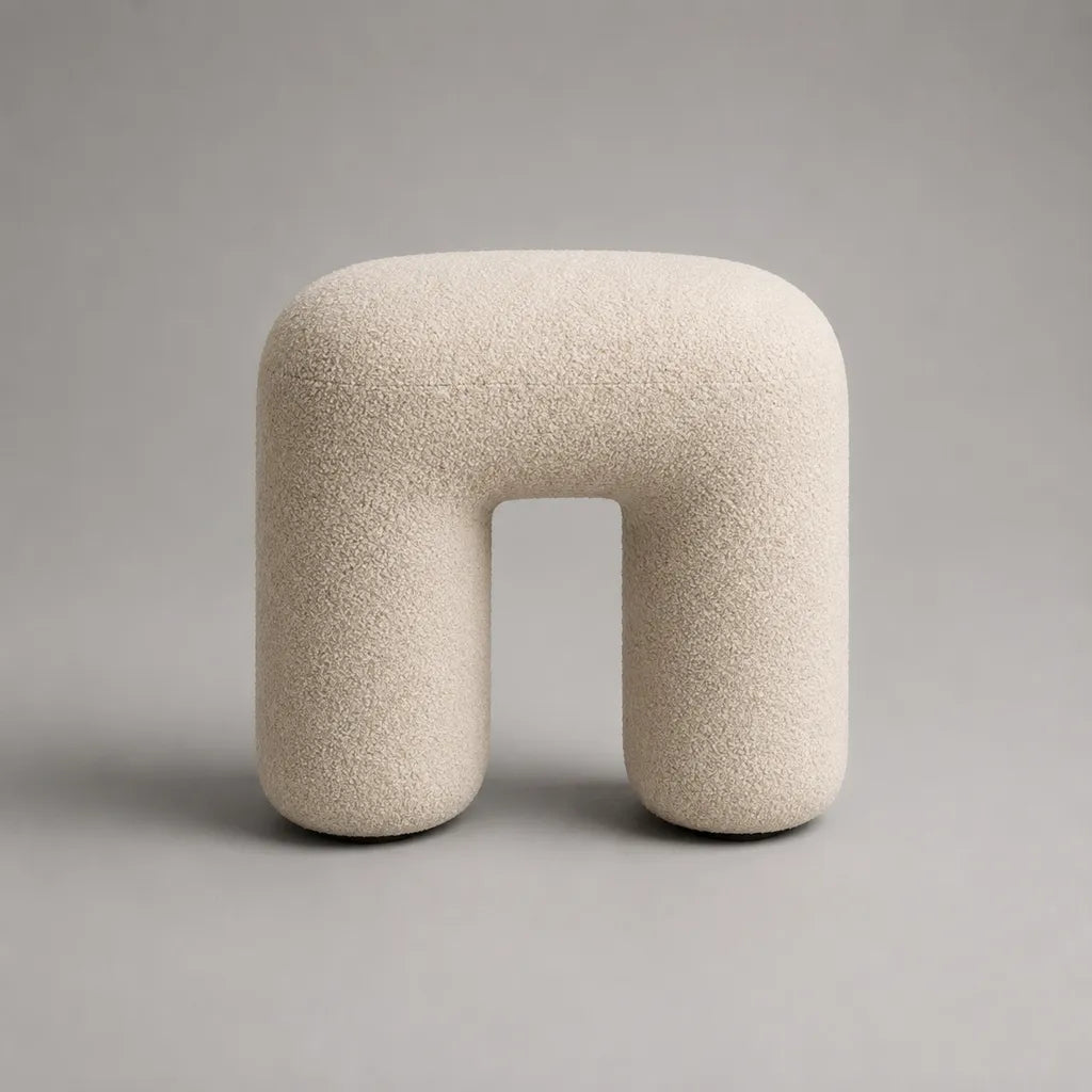 Tabouret en U en tissu, blanc cassé, 50 × 40 × 48 cm