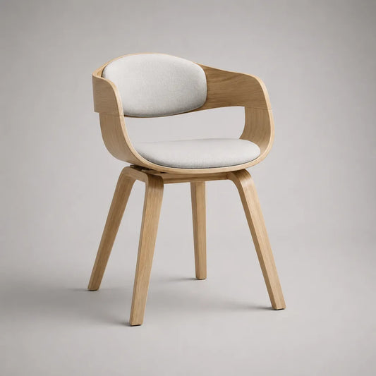 Chaise à manger avec accoudoirs en bois et housse en tissu, couleurs naturelles/blanc cassé, 56 × 55 × 78 cm