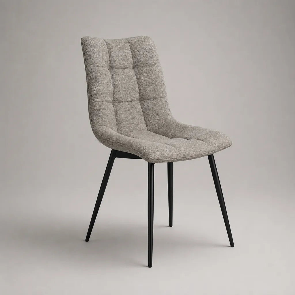 Chaise rembourrée avec revêtement en polyester et pieds en acier, gris clair/noir, 52 × 61 × 87 cm
