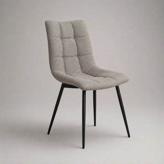 Chaise rembourrée avec revêtement en polyester et pieds en acier, gris clair/noir, 52 × 61 × 87 cm
