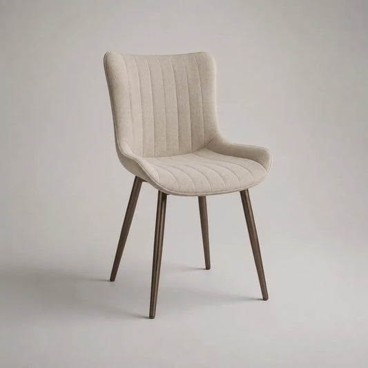 Chaise à manger avec revêtement en tissu et structure en acier, beige/brun, 55 × 60 × 84 cm
