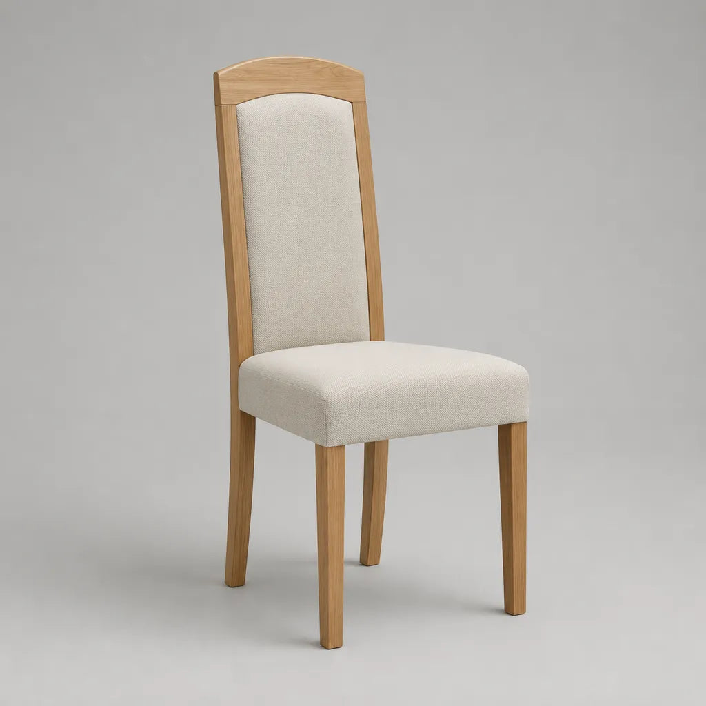 Chaise rembourrée en bois massif et polyester, beige/nature, 46 × 55 × 102 cm