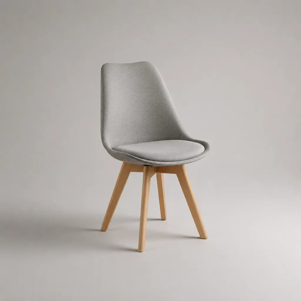 Chaise avec rembourrage, housse en polyester et pieds en bois massif, gris/nature, 49 × 55 × 84 cm