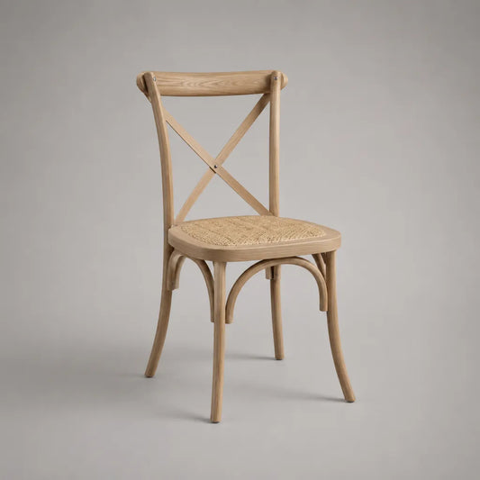 Chaise de salle à manger en bois massif de frêne avec siège fileté et dossier croisé, beige naturel, 49 × 53 × 88 cm