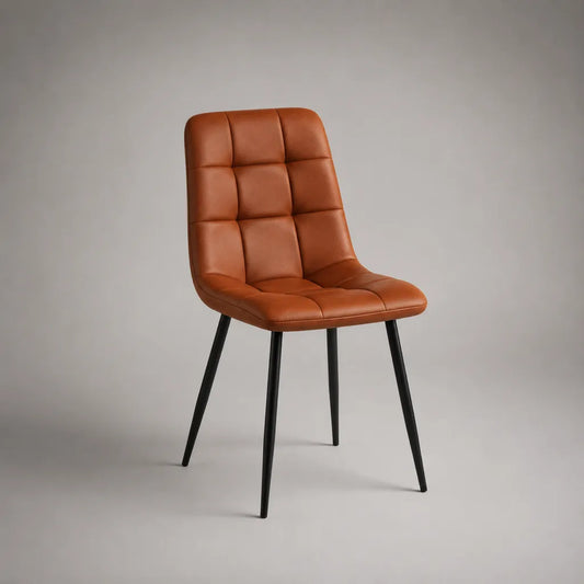 Chaise rembourrée en similicuir PU et acier, brun cognac/noir, 49 × 56 × 87 cm