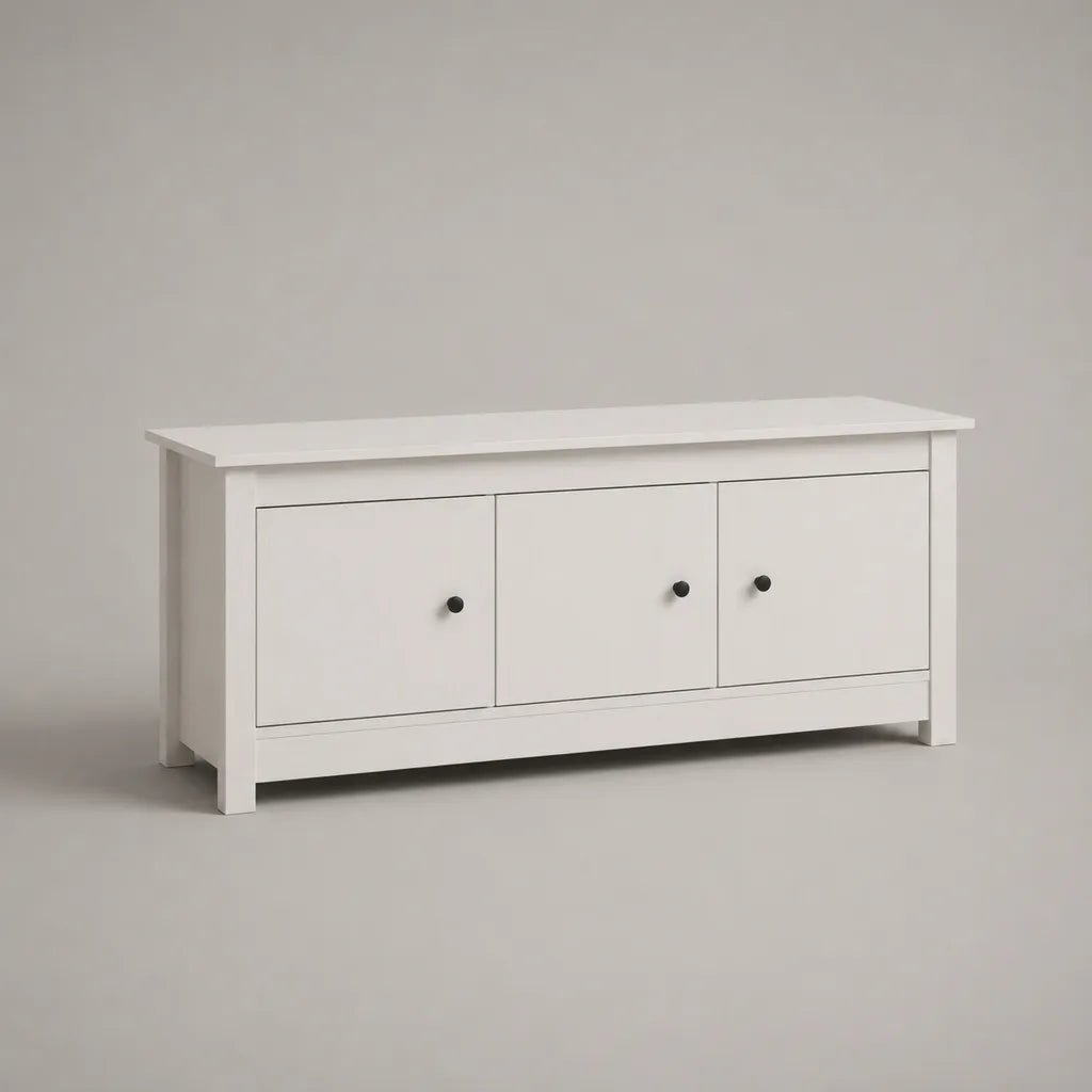 Armoire à chaussures en MDF avec 3 portes et poignées métalliques, blanc et noir, 120 × 35 × 60 cm
