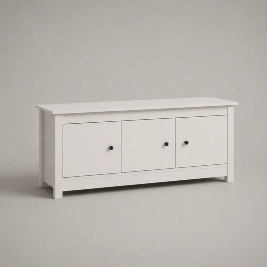 Armoire à chaussures en MDF avec 3 portes et poignées métalliques, blanc et noir, 120 × 35 × 60 cm
