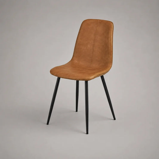 Chaise rembourrée avec microfibre polyester et structure en acier, Cognac/Noir, 47 × 55 × 84 cm