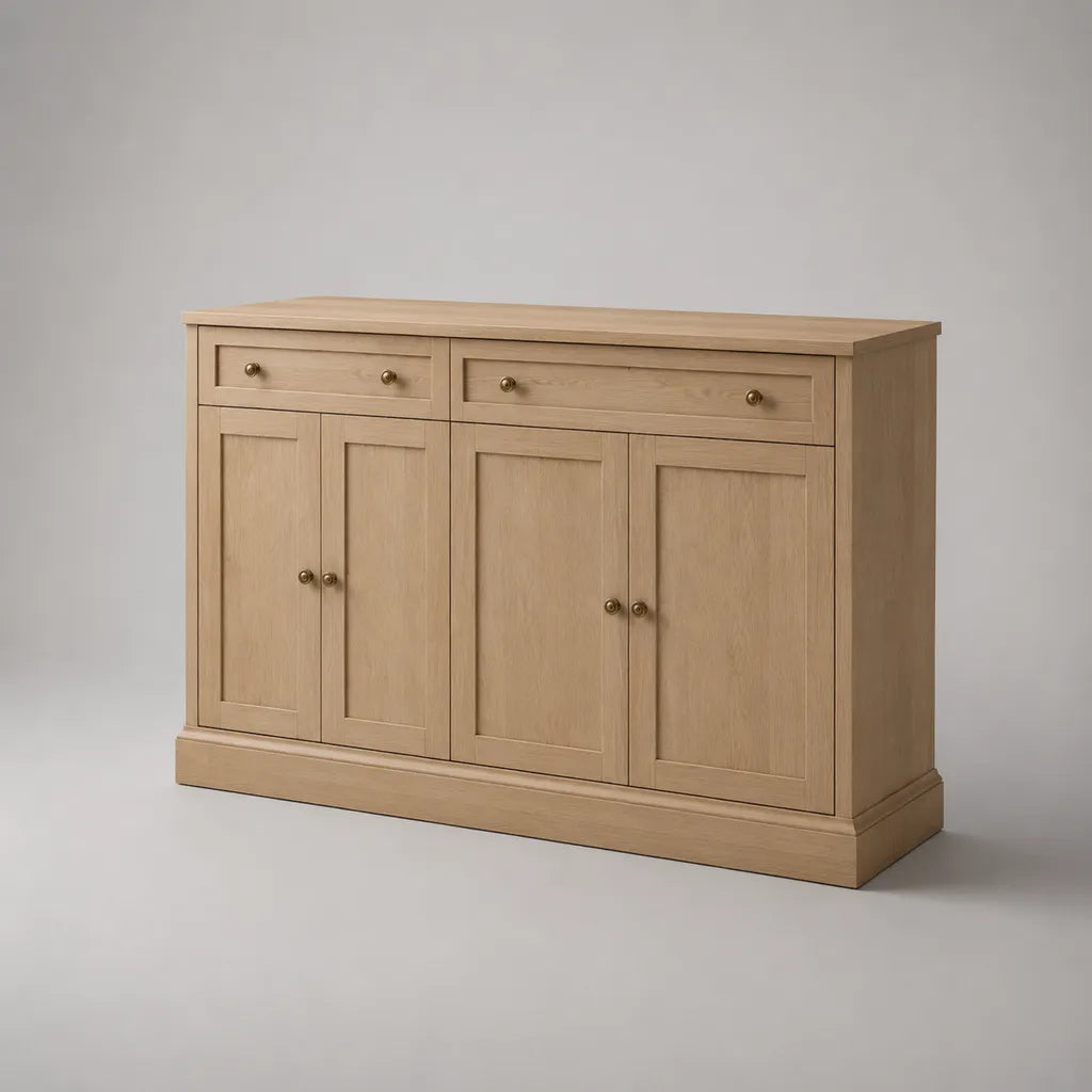 Plancher en bois avec 4 portes et 2 tiroirs, placage de chêne, chêne naturel, 160 × 40 × 90 cm