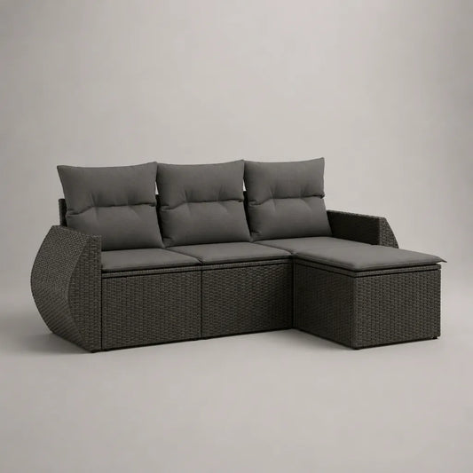 2-teiliges Garten-Ecksofa aus PE-Rattan mit Ottomane, Dunkelgrau/Grau, 228 × 148 × 82 cm