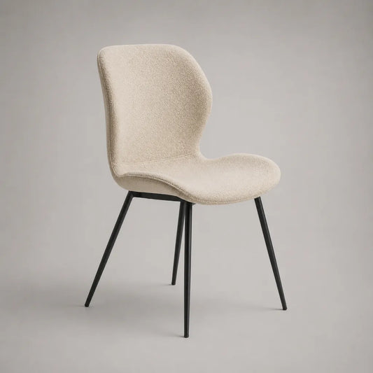Fauteuil de salle à manger en boulecé avec housse en tissu et structure en acier, blanc cassé/noir, 50 × 58 × 84 cm