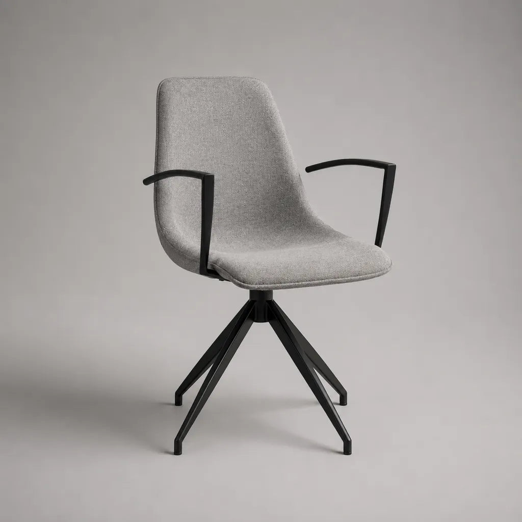 Chaise à manger avec accoudoirs, siège rembourré, housse polyester et structure en acier pivotant, gris/noir, 58 × 60 × 85 cm