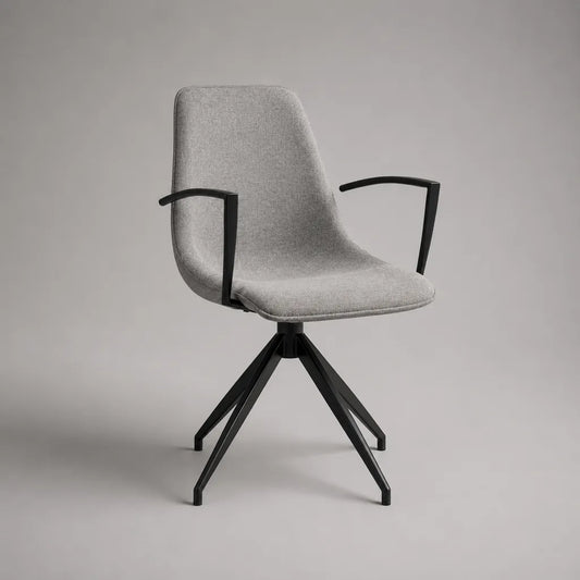 Chaise à manger avec accoudoirs, siège rembourré, housse polyester et structure en acier pivotant, gris/noir, 58 × 60 × 85 cm